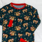 Long-sleeve shirt with Christmas sloth pattern on a white background